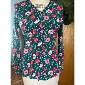 Floral Print Blouse Long Sleeve Button Up Green Red Pink Cottagecore Top SizeXS